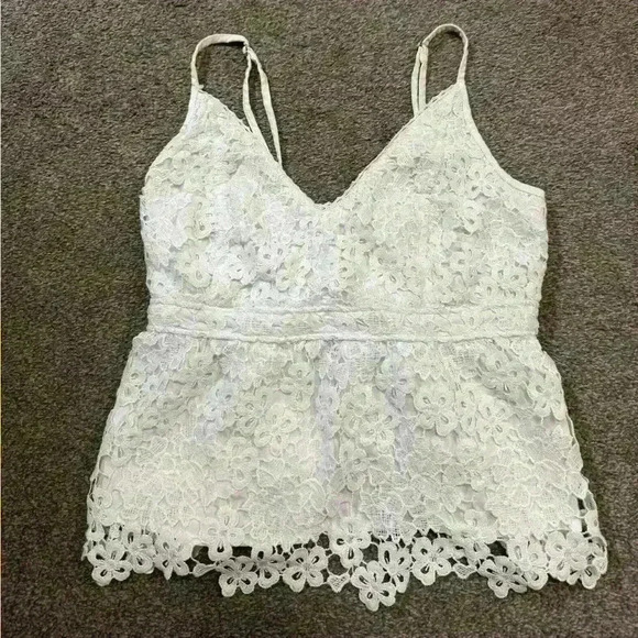 Abercrombie & Fitch white lace cami top with adjustable straps size S #lacetop - Picture 2 of 4